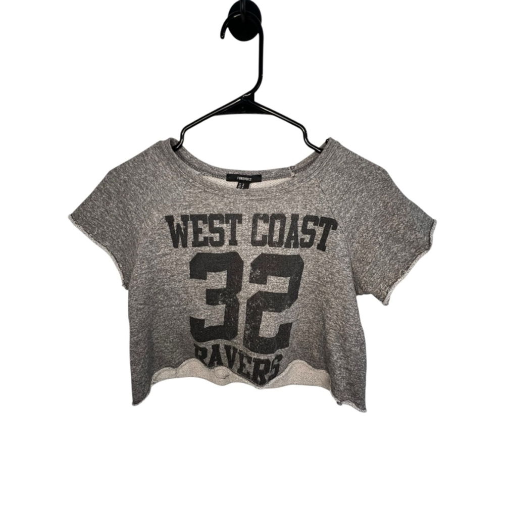 Forever 21 Grey Cropped Short Sleeve West Coast Graphic T Shirt